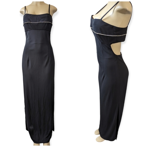 Vintage 90s Black Cut-out Jeweled Formal Gown - Picture 7 of 16